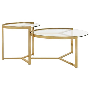 Delia 2-Piece Round Glass Top Nesting Coffee Table - Gold