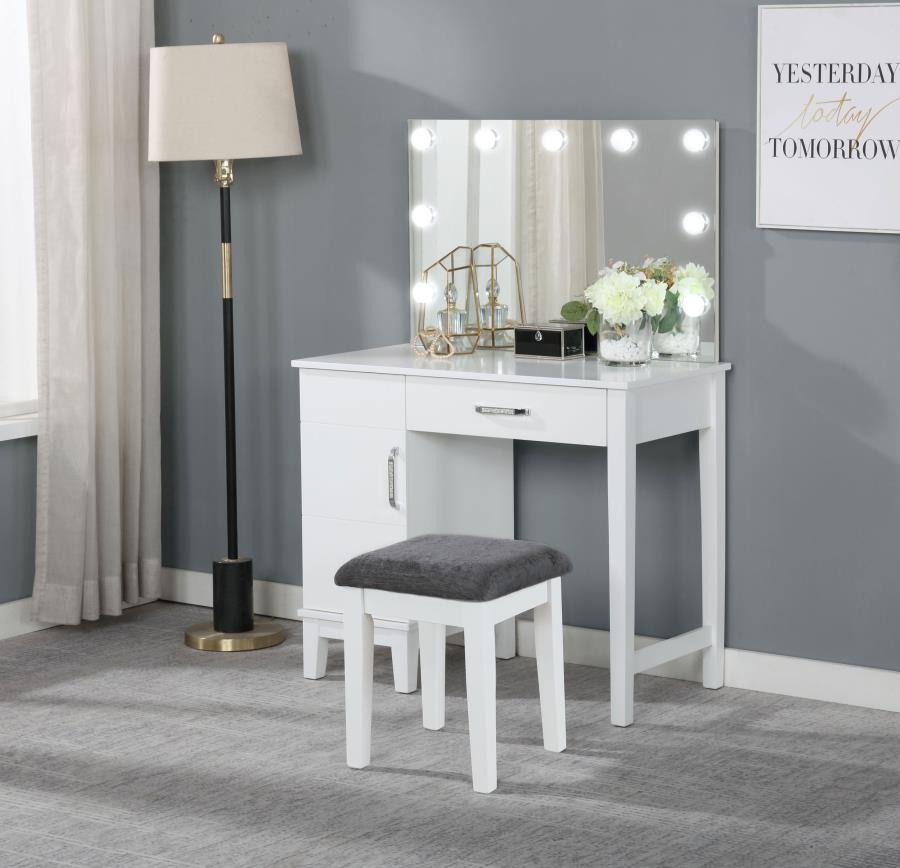 Elijah Vanity Set with Lighting & Stool - White and Dark Grey