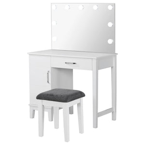 Elijah Vanity Set with Lighting & Stool - White and Dark Grey