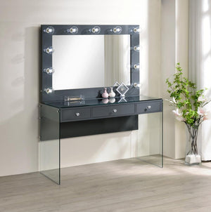 Afshan 3-drawer Vanity Desk with Lighting Mirror Grey High Gloss