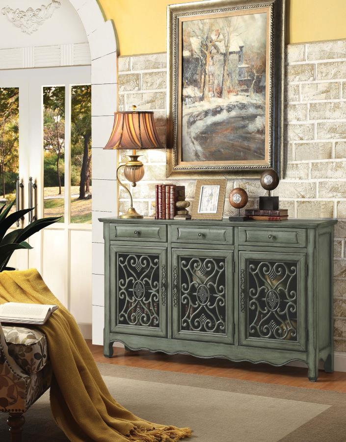 Madeline 3-drawer Scrollwork Accent Cabinet - Antique Green