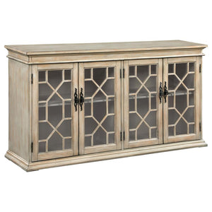 Kiara 4-door Wood Lattice Storage Accent Cabinet - Light Honey