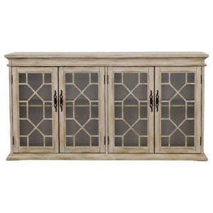 Kiara 4-door Wood Lattice Storage Accent Cabinet - Light Honey