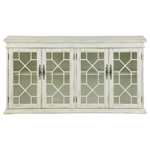 Kiara 4-door Wood Lattice Storage Accent Cabinet - White
