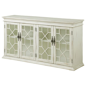 Kiara 4-door Wood Lattice Storage Accent Cabinet - White