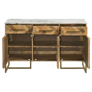 Keaton 3-door Marble Top Herringbone Accent Cabinet - Natural