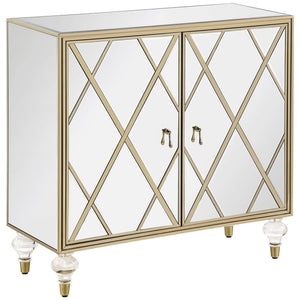 Astilbe 2-door Mirrored Accent Cabinet - Silver and Champagne