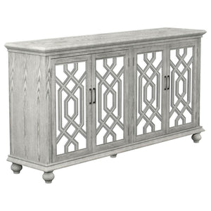 Melanie 4-door Wood Trellis Accent Cabinet - Distressed White
