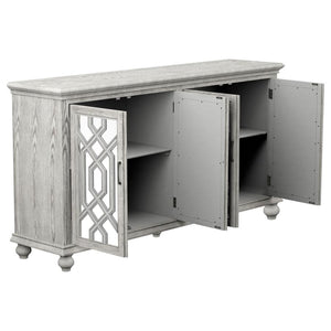 Melanie 4-door Wood Trellis Accent Cabinet - Distressed White