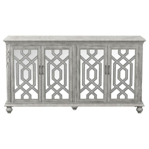 Melanie 4-door Wood Trellis Accent Cabinet - Distressed White
