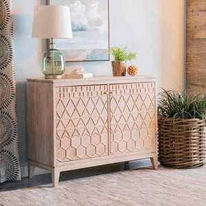 Eberto 2-door Geometric Accent Cabinet - White Distressed