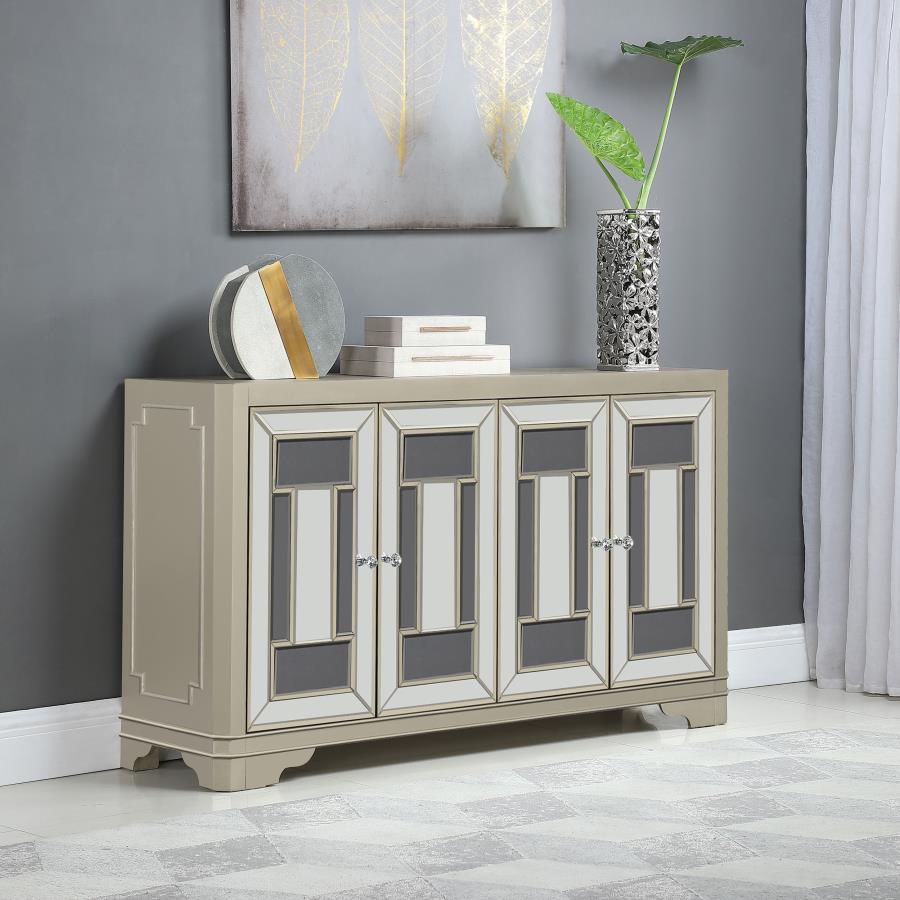 Toula 4-door Accent Cabinet - Smoke and Champagne