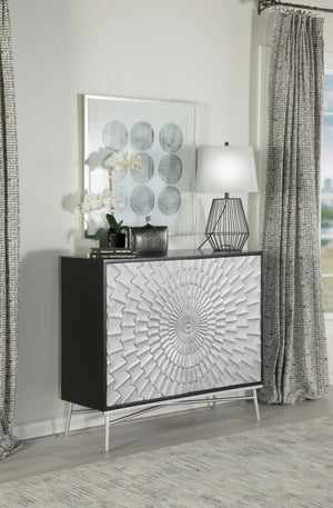 Josie 2-door Wood Sunburst Accent Cabinet - Black and Silver