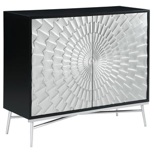 Josie 2-door Wood Sunburst Accent Cabinet - Black and Silver