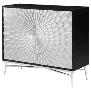 Josie 2-door Wood Sunburst Accent Cabinet - Black and Silver