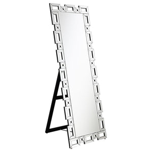 Tavin 24 x 65 Inch Geometric Frame Standing Mirror - Silver