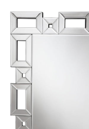 Tavin 24 x 65 Inch Geometric Frame Standing Mirror - Silver