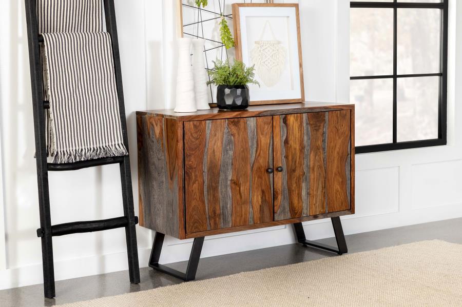 Mathis 2-door Sheesham Wood Storage Accent Cabinet - Grey