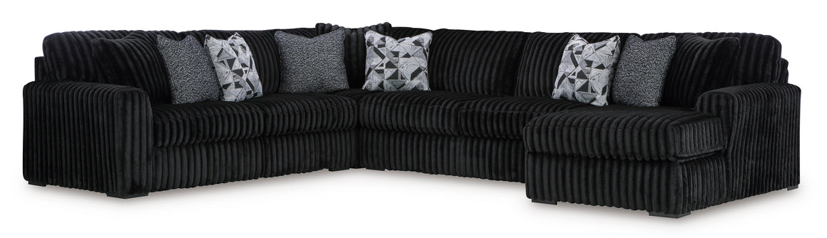 Midnight-Madness 4-Piece Sectional with Right Facing Chaise - Onyx