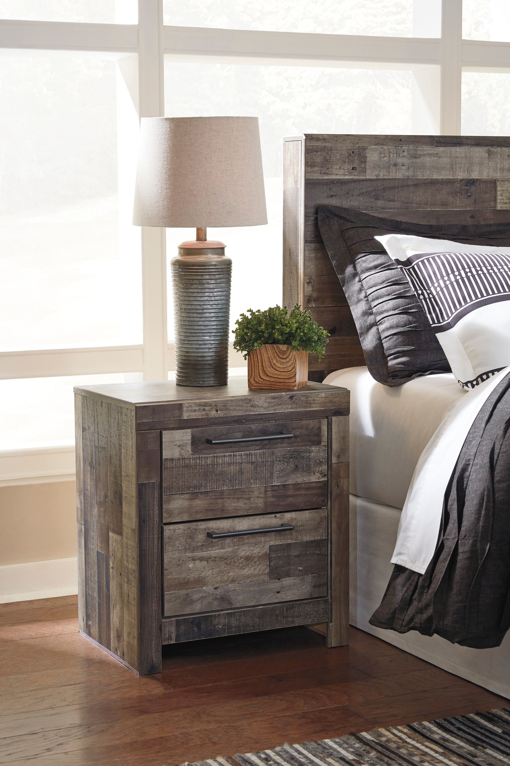 Derekson Two Drawer Nightstand - Multi Gray