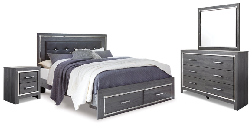 Lodanna  Panel Bed with 2 Storage Drawers, Dresser, Mirror and Nightstand