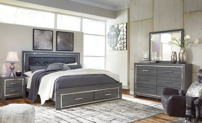 Lodanna  Panel Bed with 2 Storage Drawers, Dresser, Mirror and Nightstand