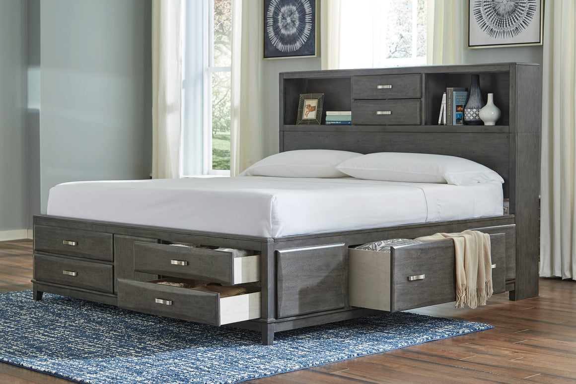 Caitbrook King Storage Bed with 8 Drawers - Gray