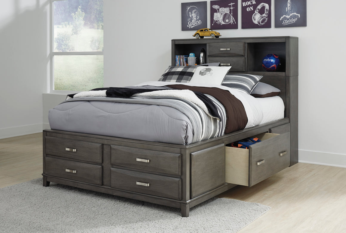 Caitbrook Full Storage Bed with 7 Drawers - Gray