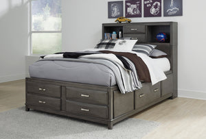 Caitbrook Full Storage Bed with 7 Drawers - Gray