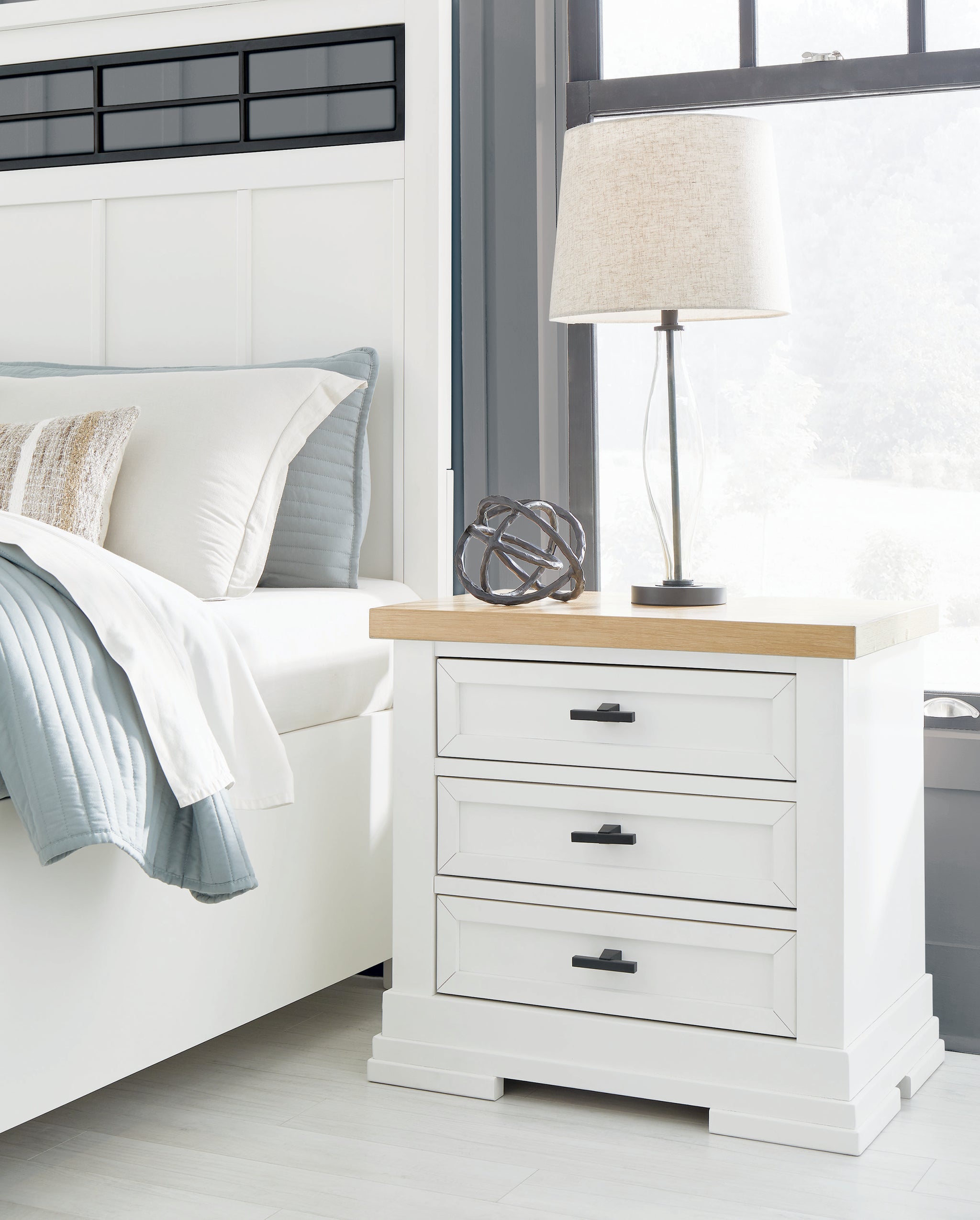 Ashbryn Three Drawer Nightstand - White/Natural