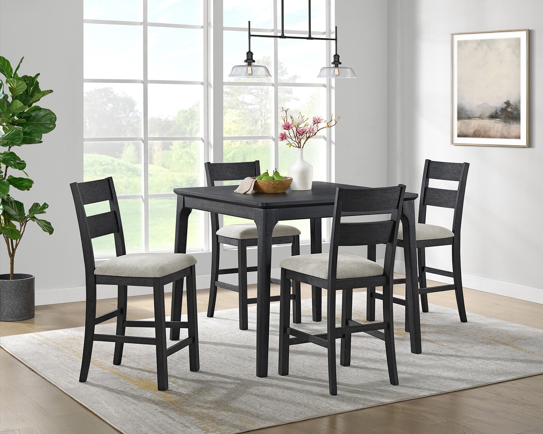 Garcia 5PC Counter Set with Table and 4 Chairs in Black