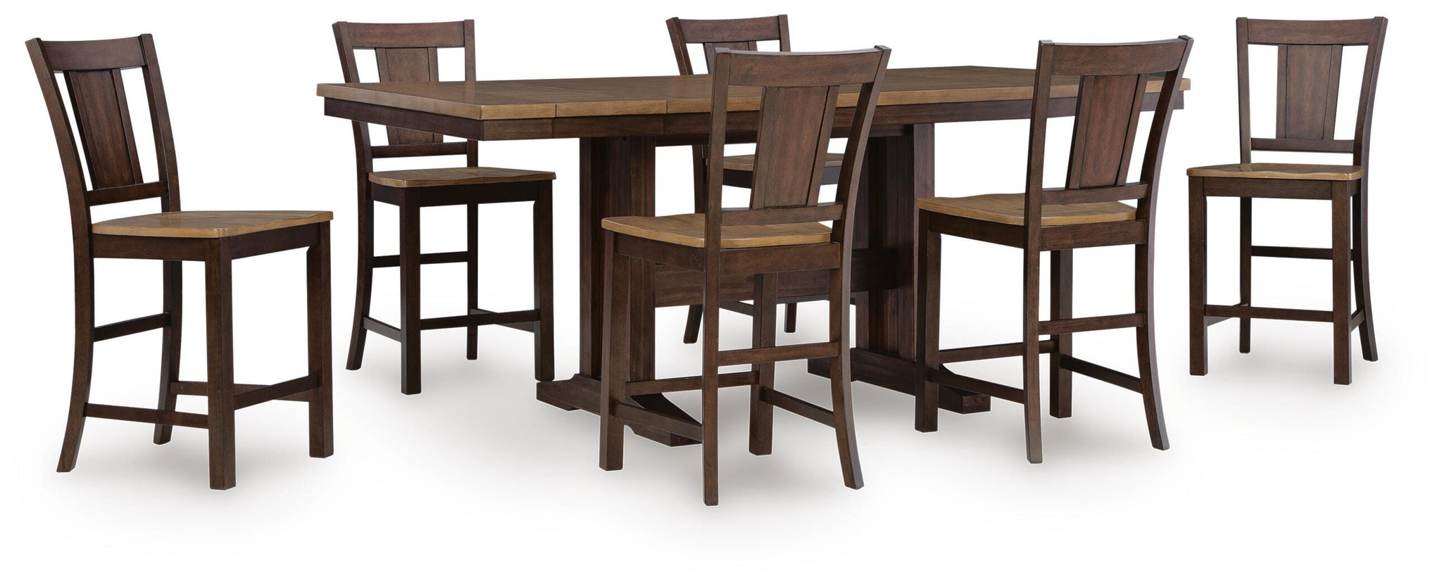 Rylandeen 7-Piece Counter Height Dining Set - Light Brown/Dark Brown