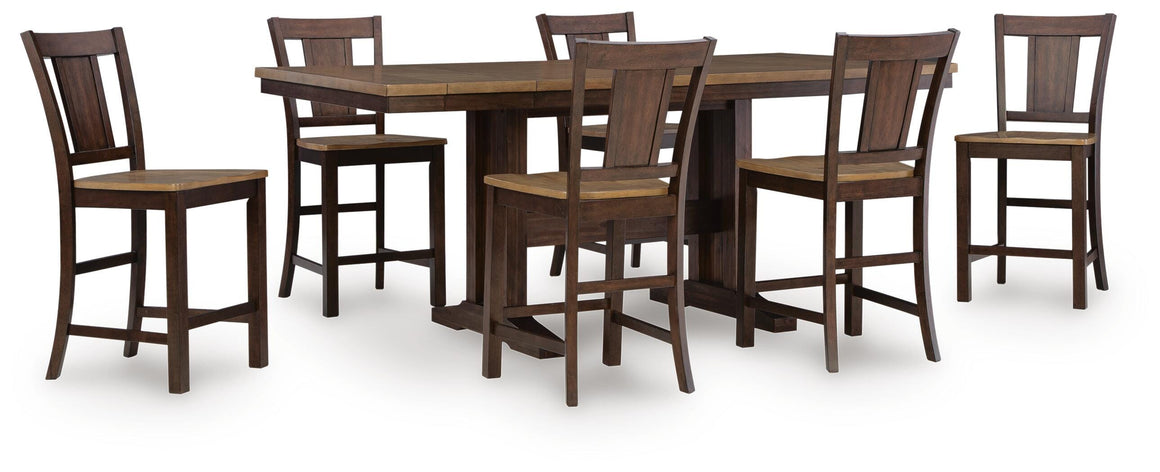 Rylandeen 7-Piece Counter Height Dining Set - Light Brown/Dark Brown