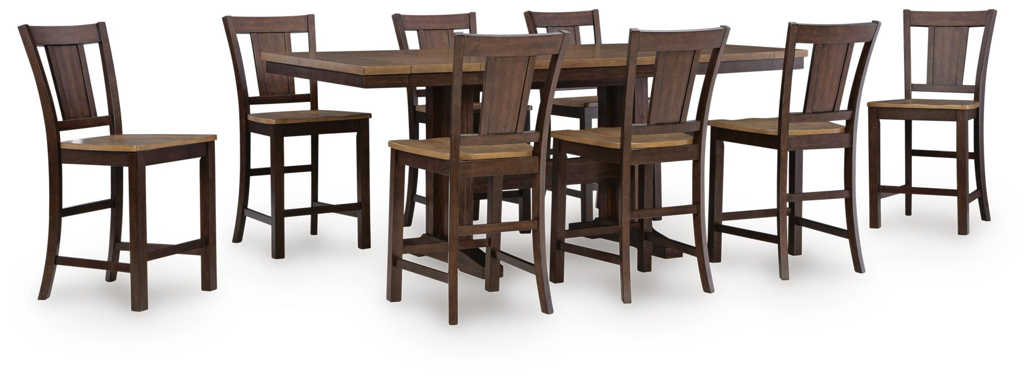 Rylandeen 9-Piece Counter Height Dining Set - Light Brown/Dark Brown