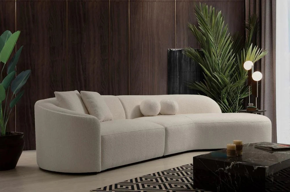 Cloe Ivory Boucle Curved 134" RAF Sectional