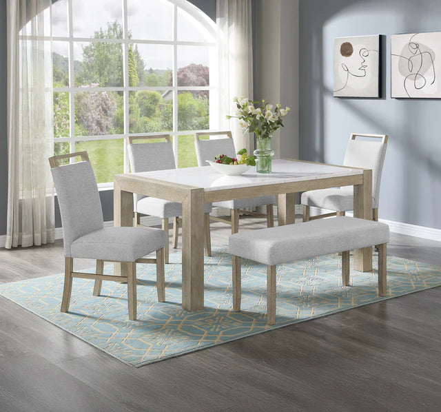 Hazel Genuine Marble Dining Set - Light Gray