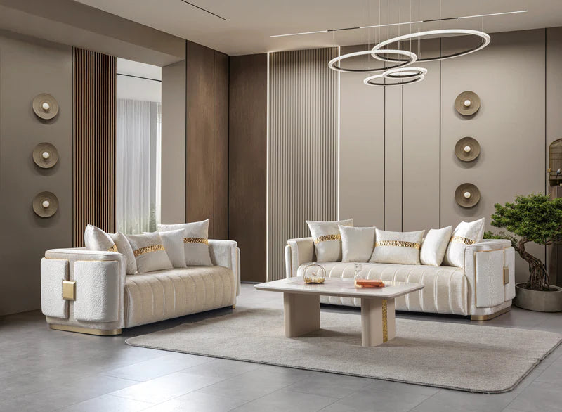 Carlina Ivory Velvet Sofa & Loveseat