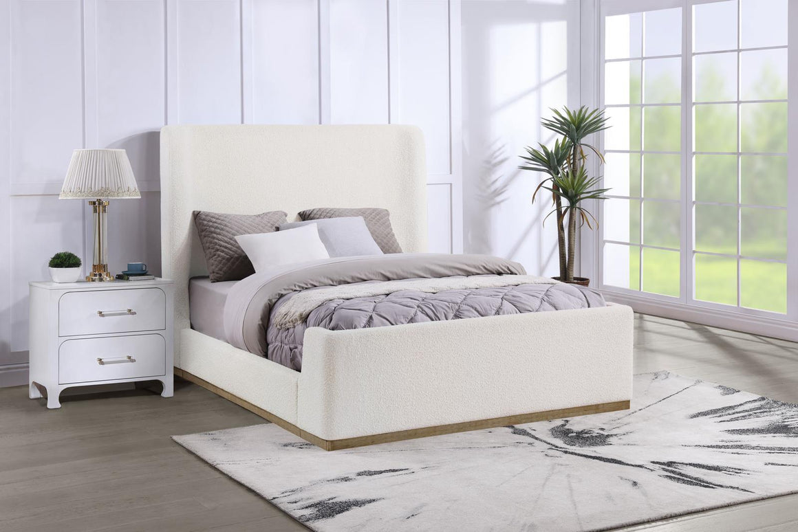 Nala Cream Upholstered Queen Wingback Platform Sleigh Bed from Coaster - Luna Furniture