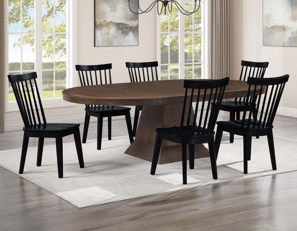 Vaughn 7-Piece 60-96″ w/2-18 Leaves Dining Set, Coffee & Black Finish