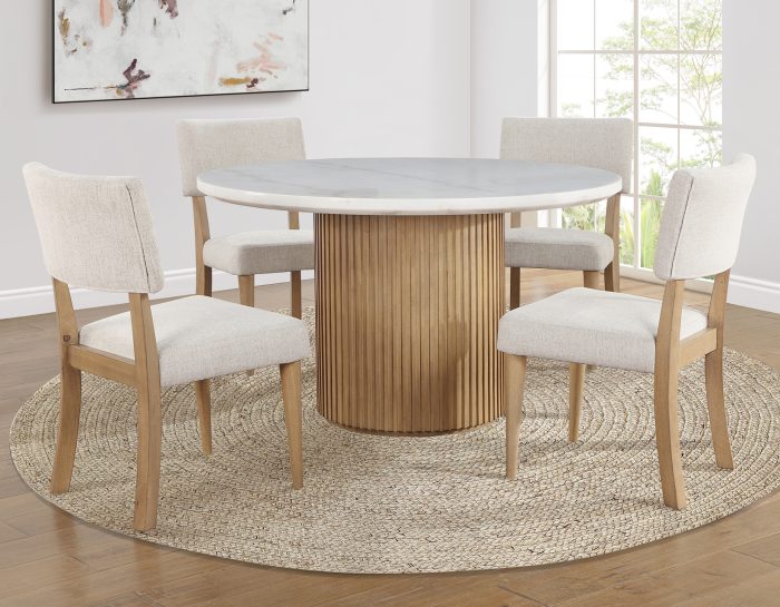 Colvin 5-Piece Round White Marble Dining Set - Toffee Finish