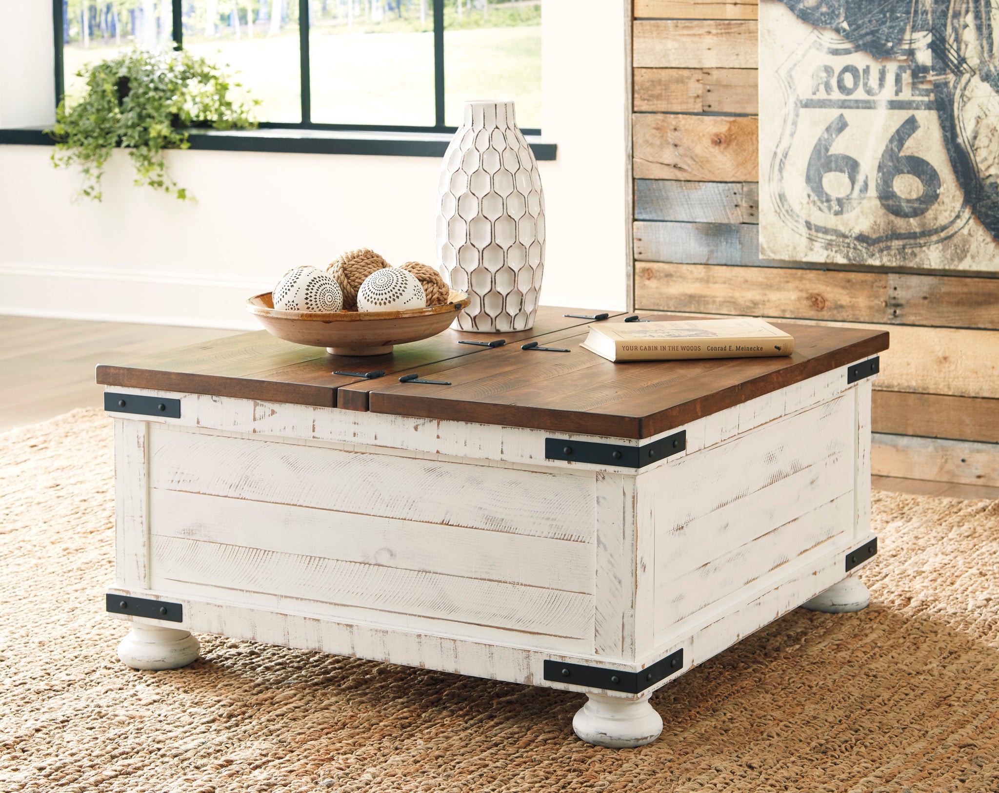 Wystfield Cocktail Table with Storage - White/Brown