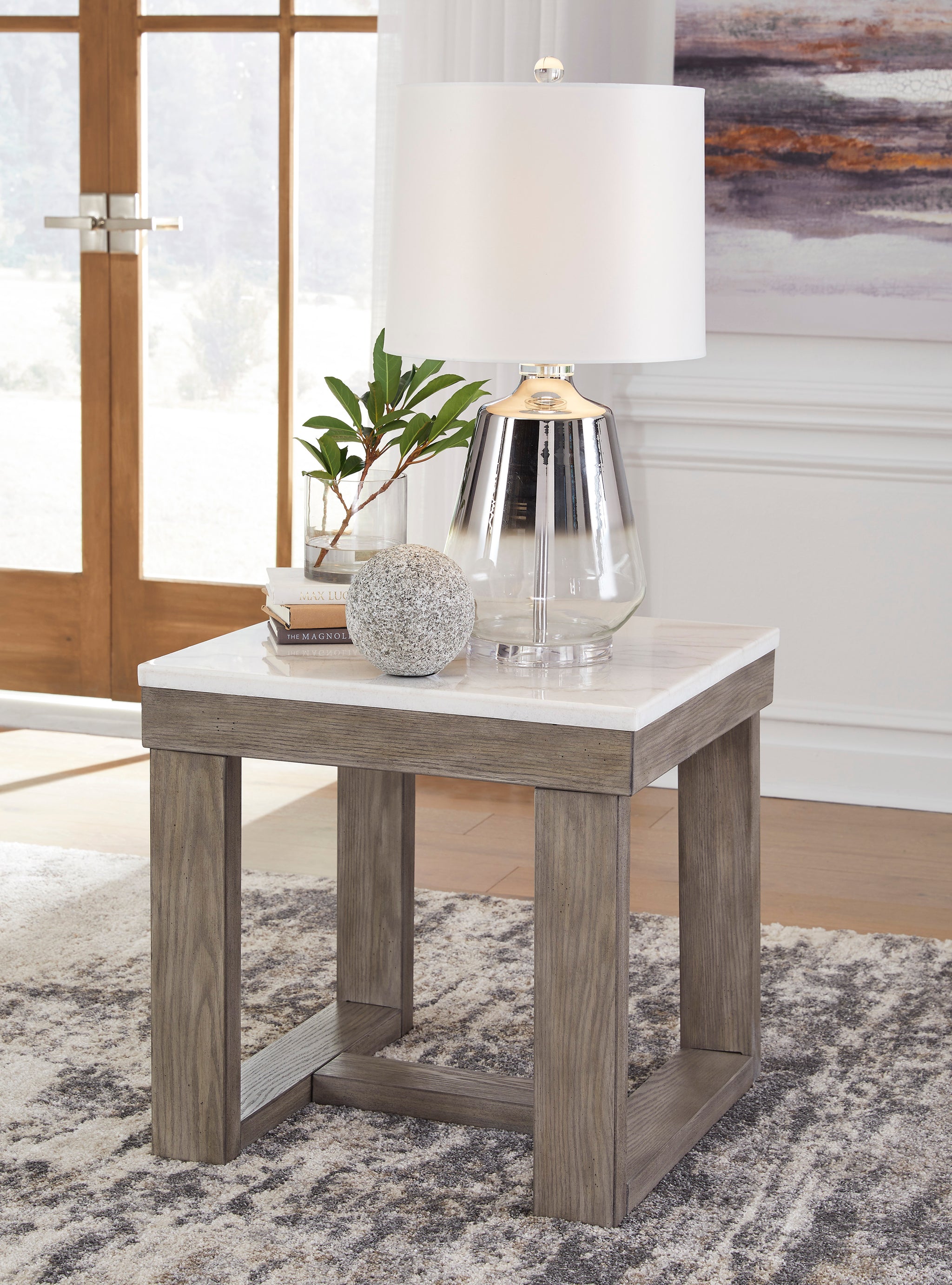 Loyaska Square End Table - Brown/Ivory