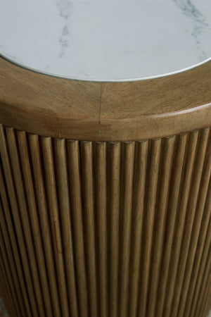 Camdill Round End Table - Light Brown/White