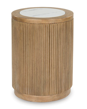 Camdill Round End Table - Light Brown/White