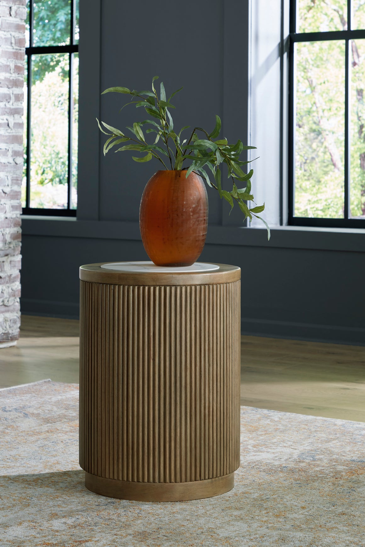 Camdill Round End Table - Light Brown/White
