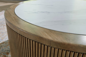 Camdill Round Cocktail Table - Light Brown/White