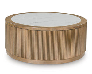 Camdill Round Cocktail Table - Light Brown/White