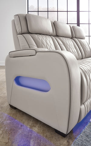Boyington Dual Power Leather Reclining Sofa - Gray