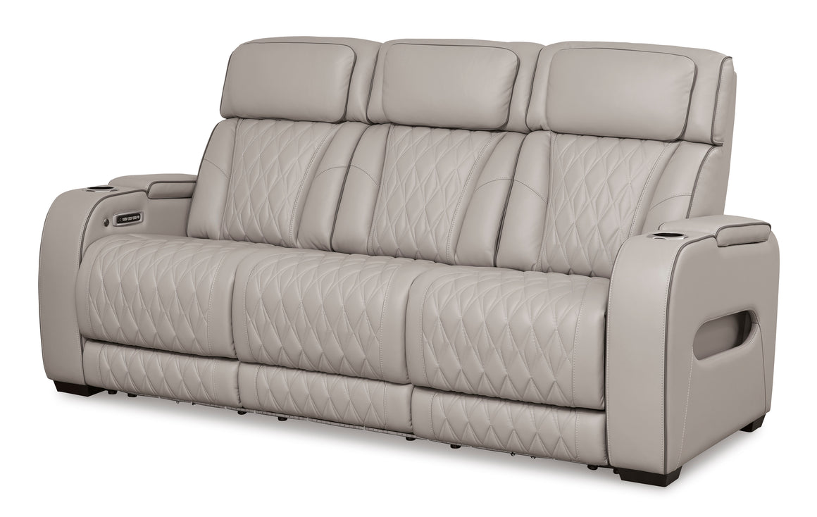 Boyington Dual Power Leather Reclining Sofa - Gray