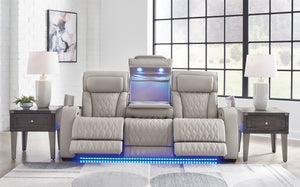 Boyington Dual Power Leather Reclining Sofa - Gray